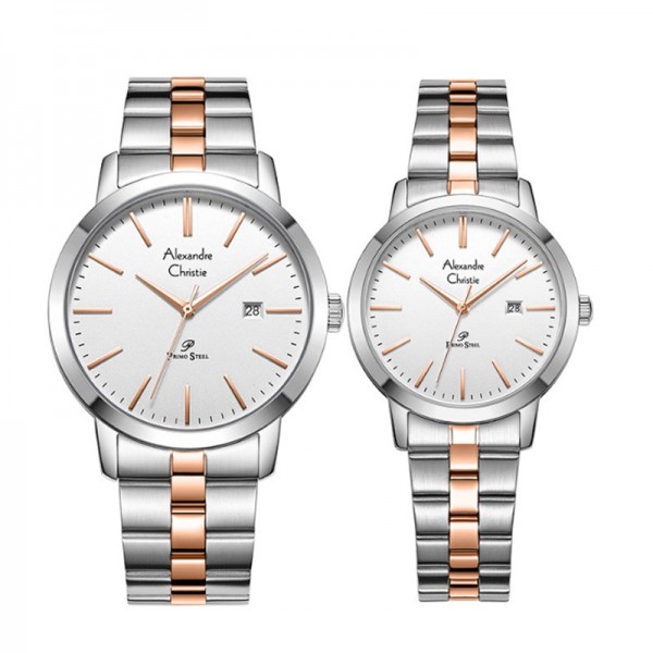 Alexandre Christie AC 1007 Silver Rosegold White Couple